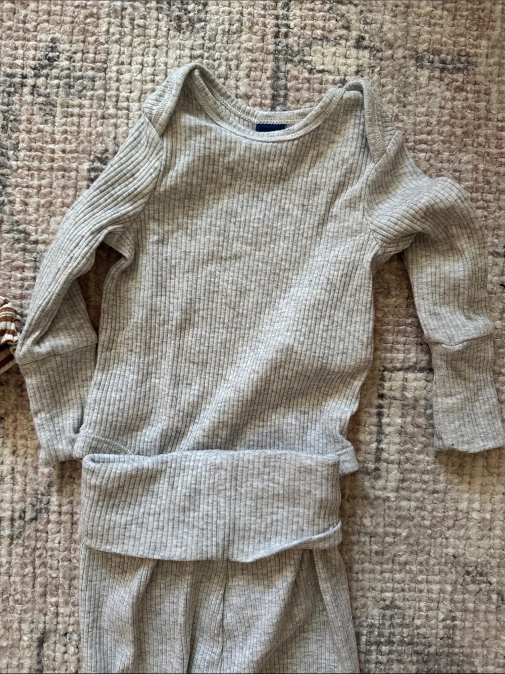 Old Navy Striped Brown Baby Two-Piece Set & Gray Ribbed Baby Set
